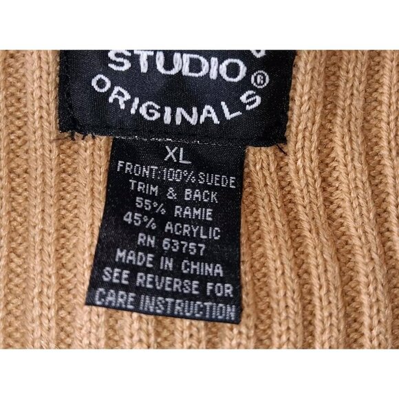Designer Studio Originals Suede Zipper Vest Womens XL Tan Brown Cable Knit - Picture 6 of 9